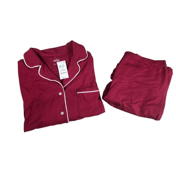 ALFANI  Super Soft Long-Sleeve Top & Pants Pajama Set Maroon Red Size LARGE NWT - Picture 3 of 5